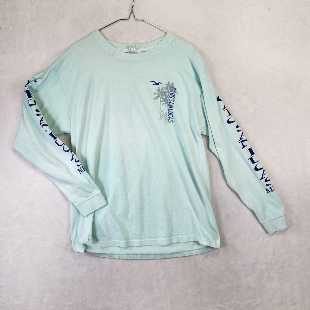 Yazbek Cabo San Lucas Mexico Long Sleeve Graphic Tee Mint Green Mens Large
